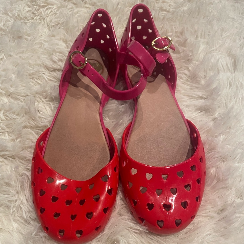 Used red and pink heart Melissa jelly shoes